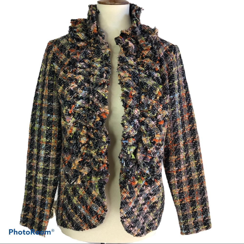 Ann Trinity Tweed Ruffle Trim Jacket size M